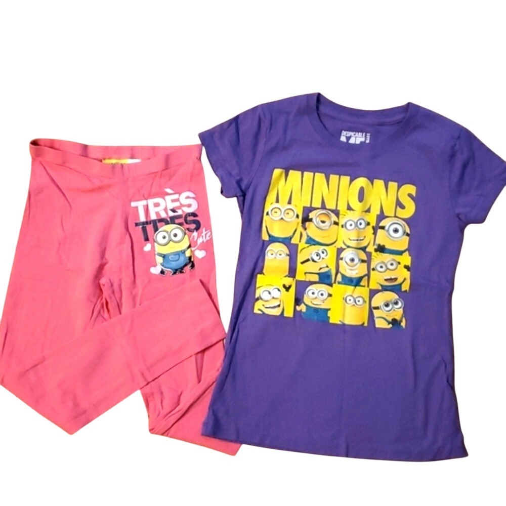 Despicable Me Girls‎ Purple Minion Short Sleeve Shirt and Pink Leggings Size 7-8